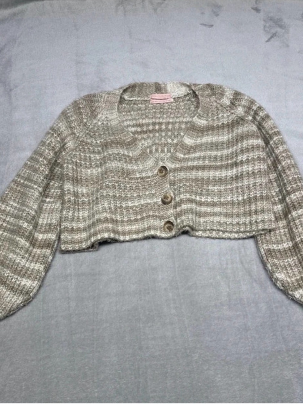 Urban Outfitters Cropped Striped Cardigan Sweater - Cream & Taupe